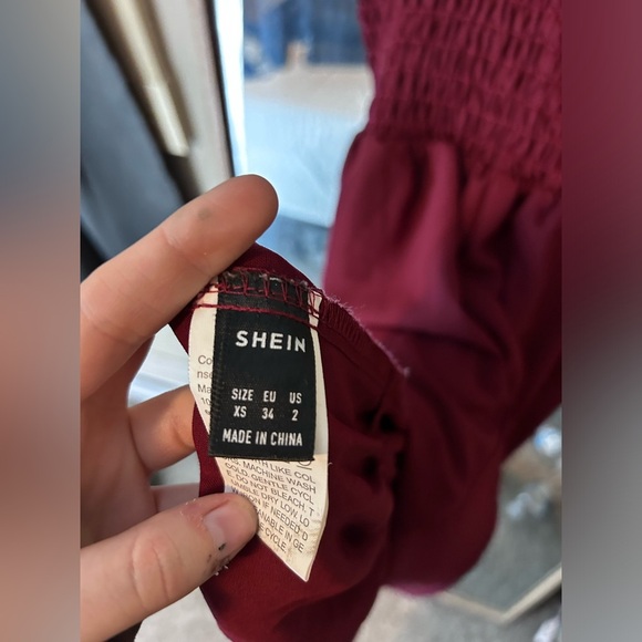 Burgundy Tie Shoulder Smocked Pleated Dress XS - Picture 5 of 5